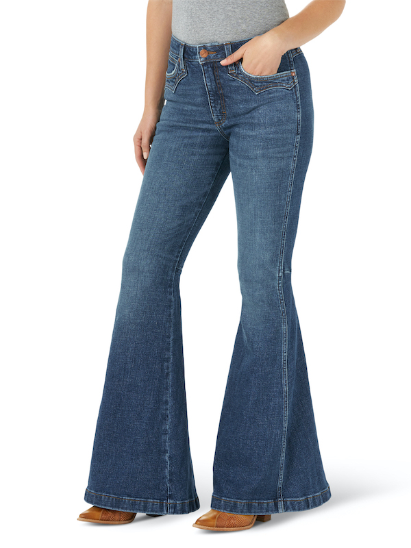 Women's High Rise Medium Wash Flare Jeans, Women's Clearance
