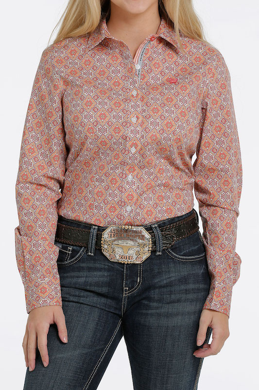 Women's Cinch Orange Lace Pearl Snap Shirt  Oklahoma's Premier Western  Clothing Store