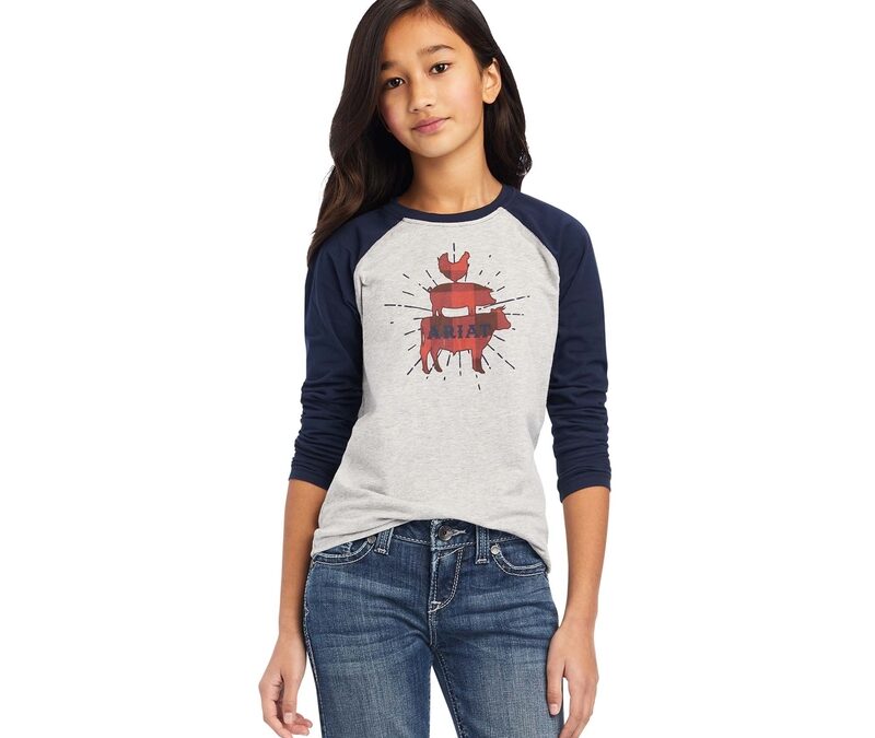 Ariat® Heather Grey/Navy Eclipse Plaid R.E.A.L Farm LS Girl’s Shirt