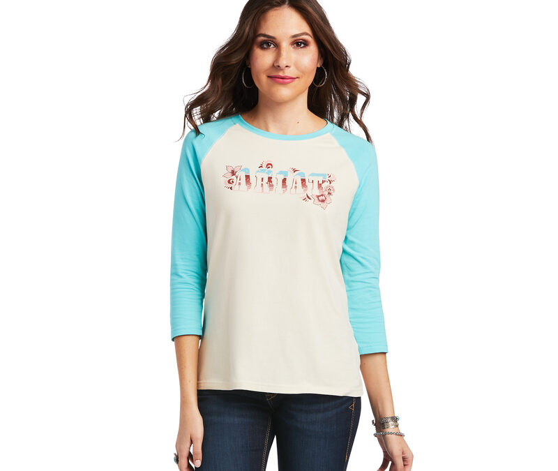 Ariat® White Swan/Amazonite R.E.A.L. Shadow Logo 3/4 Sleeve Women’s Tee