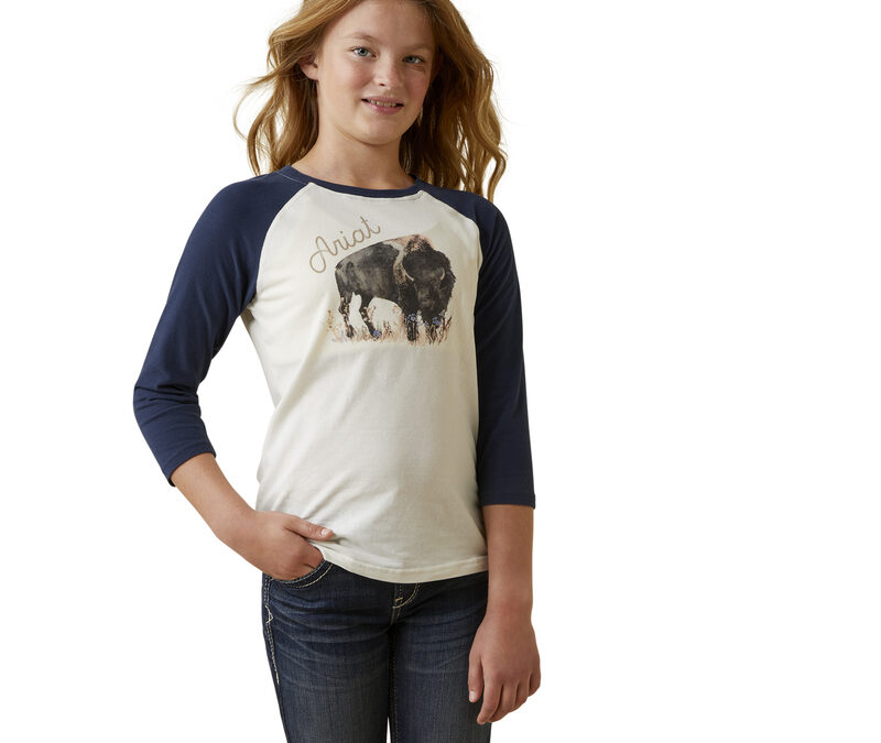 Ariat® Coconut Milk/Navy Eclipse Painted Buffalo Girl’s Tee