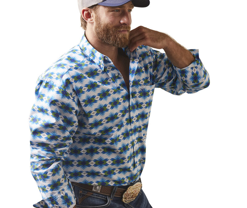 Ariat® White w/ Blue & Green Aztec Print Levi Classic Fit Men’s Shirt