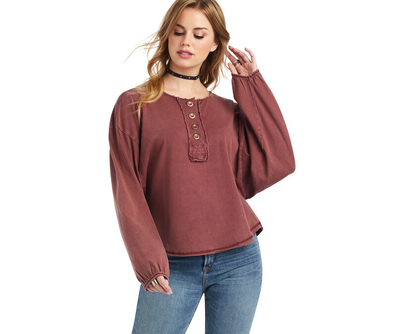 Ariat® Maroon Banner Pinon Henley LS Women’s Top