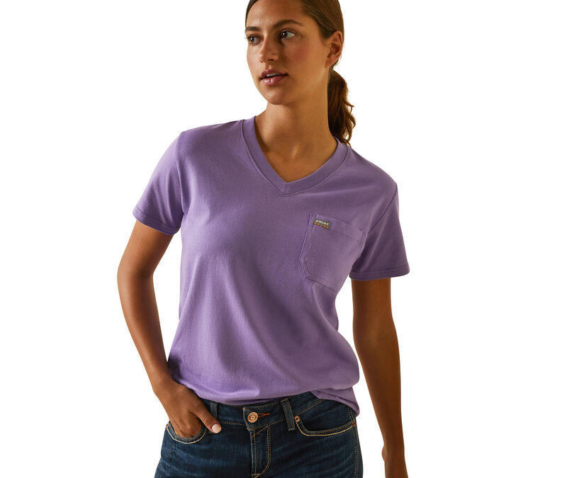 Ariat® Paisley Purple Rebar™ Cotton Strong V-Neck SS Women’s Top