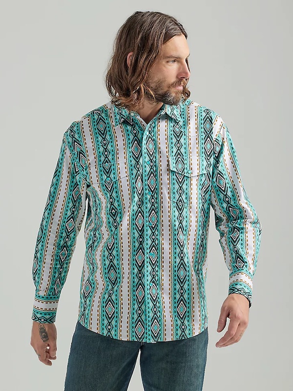 Wrangler® Turquoise Checotah® Print LS Men's Shirt | Dry Creek Western Wear