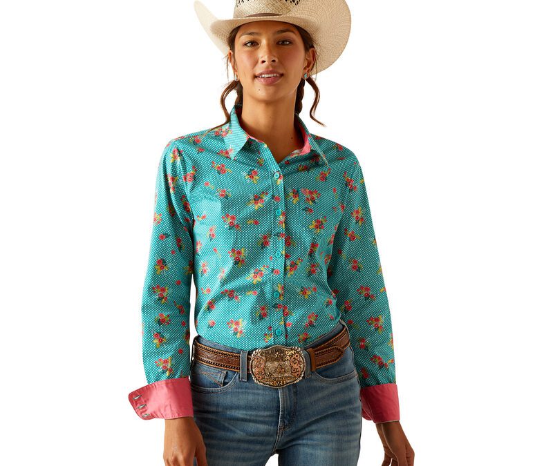 Ariat® Women’s R.E.A.L. Teal & Floral Dot Esmerelda Print Kirby LS Shirt